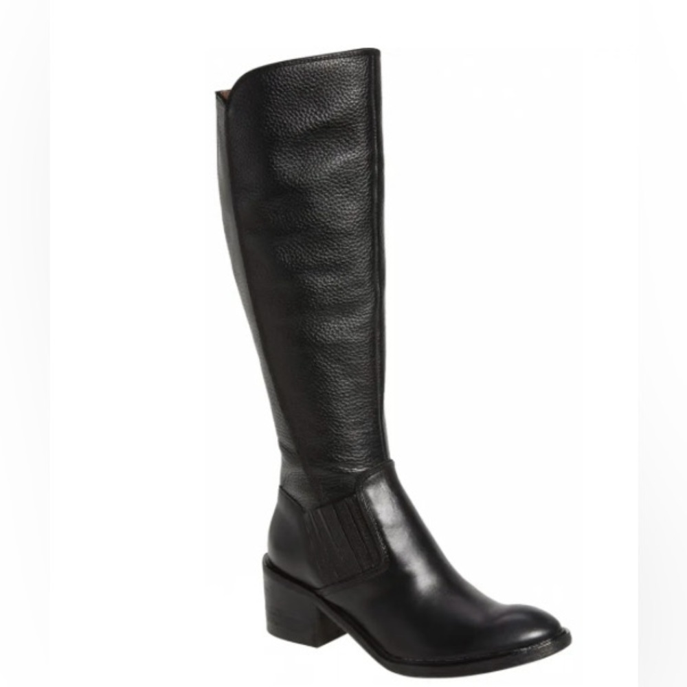 DONALD PLINER Classic Black Riding Full Length Pebble Leather Boots SZ 7.5